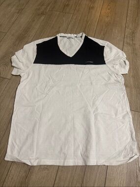 Calvin Klein White V-Neck Short Sleeve Shirt with Black Contrast Panel